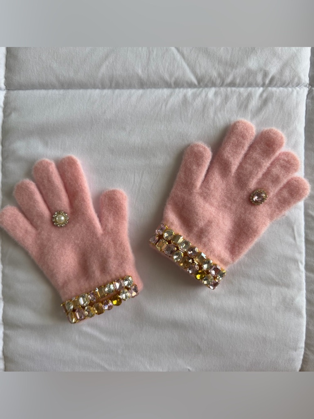 CHEEKY PLUM GIRLS PINK BEDAZZLED TODDLER MITTENS GLOVES NEVER WORN